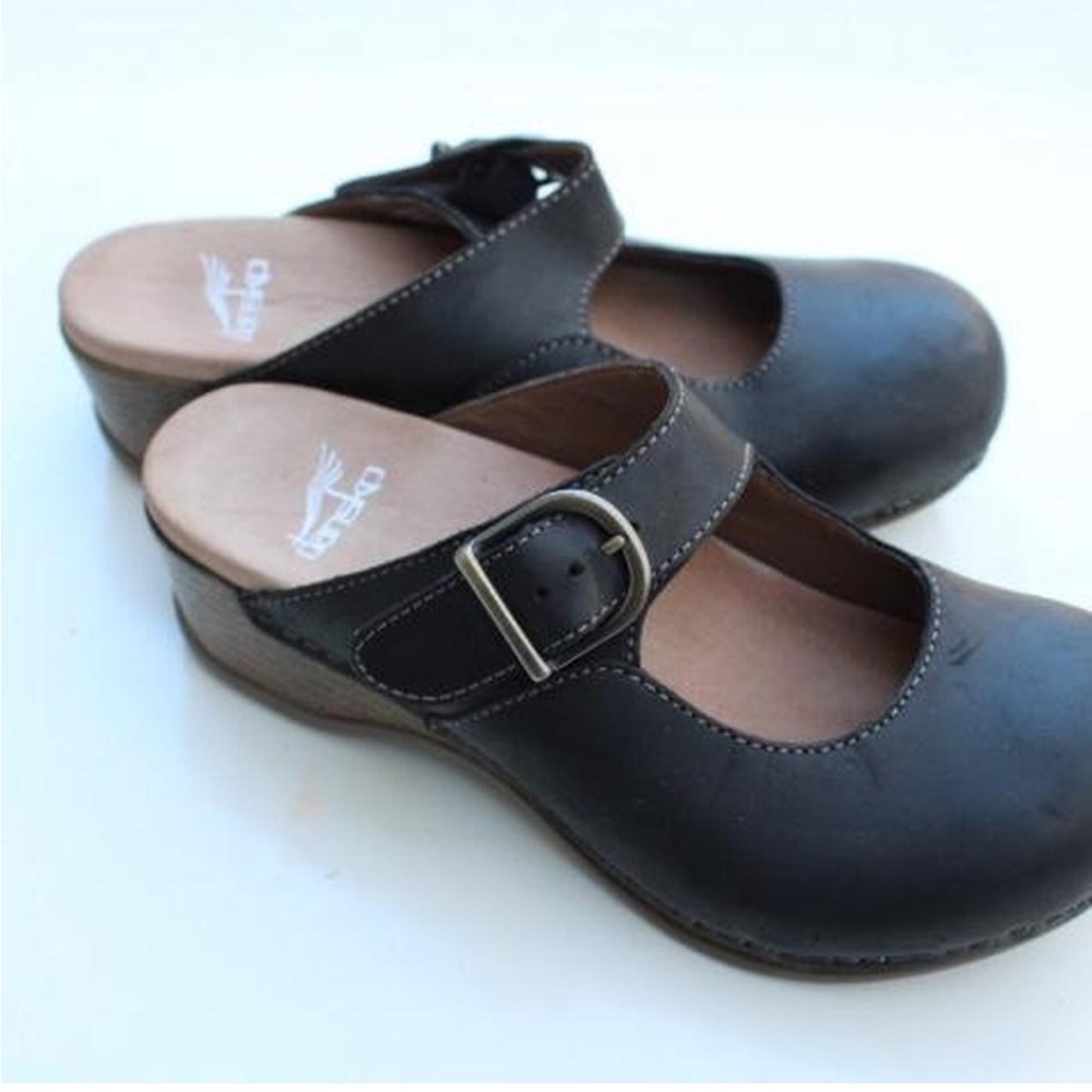 Dansko Black Martina Maryjane Leather Sandal Clog | Size 39